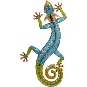 imageDeco 79 Metal Lizard Indoor Outdoor Floral Patterned Wall Decor with Purple and Teal Accents 18quot x 3quot x 33quot BlueWall Art 15 x 5 x 29