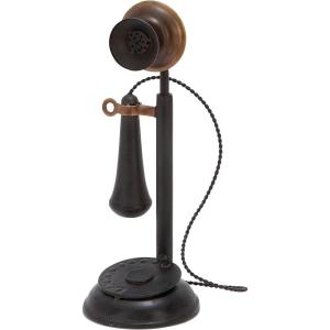 imageDeco 79 Metal Telephone Decorative Sculpture Decorative Vintage Style Home Decor Statue with Tiered Base and Coil Wire Detailing Accent Figurine 5quot x 5quot x 13quot Black