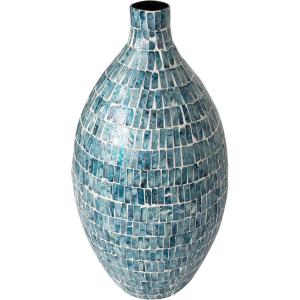 imageDeco 79 Mother of Pearl Shell Handmade Decorative Vase Mosaic Inspired Centerpiece Vase Flower Vase for Home Decoration 8quot x 8quot x 15quot GrayBlue