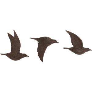 imageDeco 79 Polystone Bird Home Wall Decor Metallic 3D Sculpted Floating Wall Sculpture Set of 3 Wall Art 10quot10quot10quotH GoldBROWN