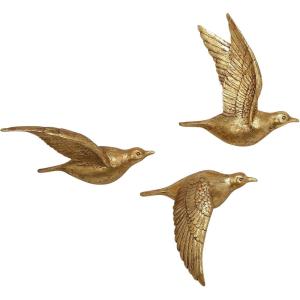 imageDeco 79 Polystone Bird Home Wall Decor Metallic 3D Sculpted Floating Wall Sculpture Set of 3 Wall Art 10quot10quot10quotH GoldGOLD