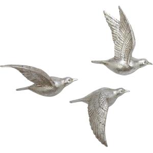 imageDeco 79 Polystone Bird Home Wall Decor Metallic 3D Sculpted Floating Wall Sculpture Set of 3 Wall Art 10quot10quot10quotH GoldSILVER