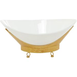 imageDeco 79 Tempered Glass Kitchen Serving Bowl with Brown Metal Base 24quot x 14quot x 8quot ClearWhite