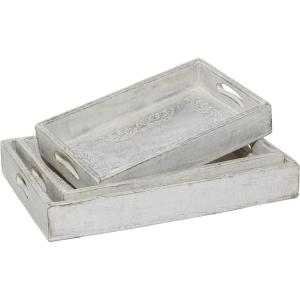 imageDeco 79 Wood Living Room Decor Tray Ottoman Tray Set of 3 Serving Tray 16quot 18quot 20quotW White