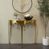 imageDeco 79 Aluminum Metal Abstract Console Table Drip with Melting Designed Legs and Black Glass Top 36quot x 14quot x 32quot SilverGold