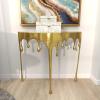 imageDeco 79 Aluminum Metal Abstract Console Table Drip with Melting Designed Legs and Black Glass Top 36quot x 14quot x 32quot SilverGold