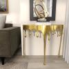 imageDeco 79 Aluminum Metal Abstract Console Table Drip with Melting Designed Legs and Black Glass Top 36quot x 14quot x 32quot SilverGold