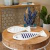 imageDeco 79 Mango Wood Handmade Ocean Inspired Tray with Colorful Enameled Interior 16quot x 6quot x 2quot BrownWhite