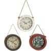 imageDeco 79 Metal Decorative Wall Clock Set of 3 11quot x 2quot x 20quot White with Rope accentsWhite