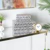 imageDeco 79 Mother of Pearl Shell Handmade Decorative Box Chevron Pattern Decorative Keepsake Boxes with Hinged Lid Set of 2 Storage Boxes 12quot 8quotW GrayBlackWhite