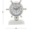 imageDeco 79 Stainless Steel Metal Ship Wheel Clock with Marble Base 9quot x 3quot x 8quot SilverSilver