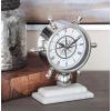 imageDeco 79 Stainless Steel Metal Ship Wheel Clock with Marble Base 9quot x 3quot x 8quot SilverSilver