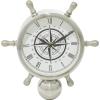 imageDeco 79 Stainless Steel Metal Ship Wheel Clock with Marble Base 9quot x 3quot x 8quot SilverSilver