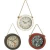 imageDeco 79 Metal Decorative Wall Clock Set of 3 11quot x 2quot x 20quot White with Rope accentsWhite