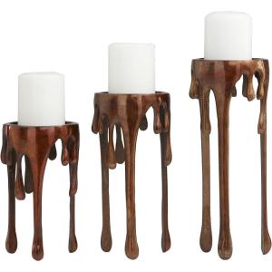 imageCosmoLiving by Cosmopolitan Aluminum Metal Abstract Decorative Candle Holder Melting Drip Candle Stand Set of 3 Candlestick Holder 12quot 10quot 8quotH GoldCopper