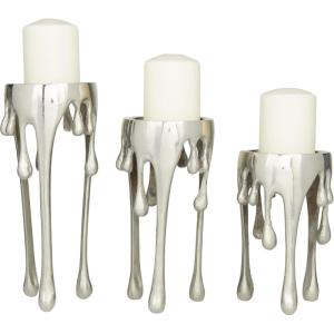 imageCosmoLiving by Cosmopolitan Aluminum Metal Abstract Decorative Candle Holder Melting Drip Candle Stand Set of 3 Candlestick Holder 12quot 10quot 8quotH GoldSilver