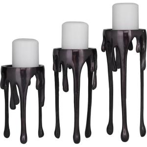 imageCosmoLiving by Cosmopolitan Aluminum Metal Abstract Decorative Candle Holder Melting Drip Candle Stand Set of 3 Candlestick Holder 12quot 10quot 8quotH GoldBlack