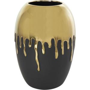 imageCosmoLiving by Cosmopolitan Ceramic Decorative Vase Centerpiece Vase with Abstract Gold Melting Drips Flower Vase for Home Decoration 15quot x 5quot x 11quot BlackBlack