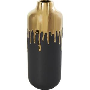 imageCosmoLiving by Cosmopolitan Ceramic Decorative Vase Centerpiece Vase with Abstract Gold Melting Drips Flower Vase for Home Decoration 15quot x 5quot x 11quot BlackGold