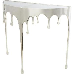 imageDeco 79 Aluminum Metal Abstract Console Table Drip with Melting Designed Legs and Black Glass Top 36quot x 14quot x 32quot SilverSilver