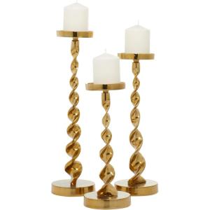 imageDeco 79 Aluminum Metal Decorative Candle Holder Candle Stand Set of 3 Candlestick Holder 19quot 16quot 13quotH SilverGold