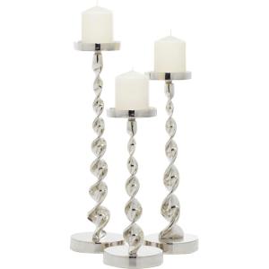 imageDeco 79 Aluminum Metal Decorative Candle Holder Candle Stand Set of 3 Candlestick Holder 19quot 16quot 13quotH SilverSilver