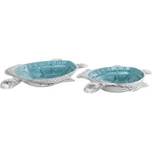 imageDeco 79 Aluminum Metal Turtle Handmade Serving Bowl  set of 3 8quot x 6quot x 2quot Multi ColoredTeal