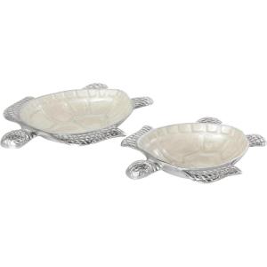 imageDeco 79 Aluminum Metal Turtle Handmade Serving Bowl  set of 3 8quot x 6quot x 2quot Multi ColoredWhite