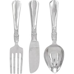 imageDeco 79 Aluminum Metal Utensils Home Wall Decor Knife Spoon and Fork Wall Sculpture Set of 3 Wall Art 4quotW 23quotH SilverSilver