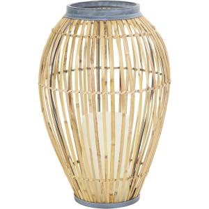 imageDeco 79 Bamboo Wood Handmade Decorative Vase Open Frame Centerpiece Vase with White Metal Accents Vase for Home Decoration 13quot x 13quot x 17quot Brown11 x 11 x 16