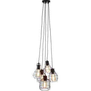 imageDeco 79 Industrial CageDesigned 5Light Pendant with Bulbs 48quot H x 17quot L Metallic Black Finish