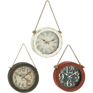 imageDeco 79 Metal Decorative Wall Clock Set of 3 11quot x 2quot x 20quot White with Rope accentsWhite