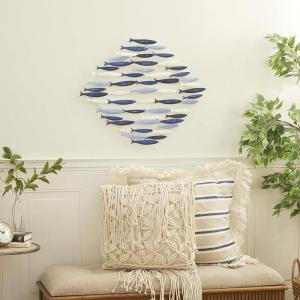 imageDeco 79 Metal Fish Home Wall Decor Indoor Outdoor Wall Sculpture Wall Art 27quot x 1quot x 22quot BlueBlue