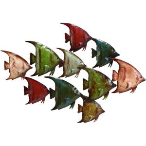 imageDeco 79 Metal Fish Home Wall Decor Indoor Outdoor Wall Sculpture Wall Art 27quot x 1quot x 22quot BlueMulti Colored