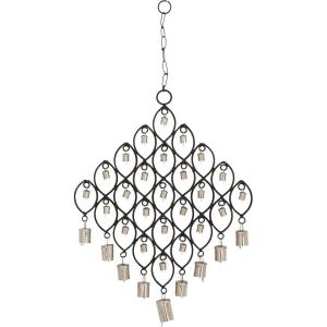 imageDeco 79 Metal Windchime with Bells and Chain Ring Hanger 13quot x 1quot x 24quot BlackBlack