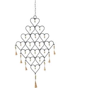 imageDeco 79 Metal Windchime with Bells and Chain Ring Hanger 13quot x 1quot x 24quot BlackGold
