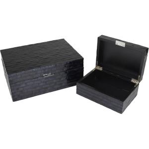imageDeco 79 Mother of Pearl Shell Handmade Decorative Box Chevron Pattern Decorative Keepsake Boxes with Hinged Lid Set of 2 Storage Boxes 12quot 8quotW GrayBlack