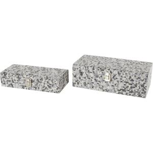 imageDeco 79 Mother of Pearl Shell Handmade Decorative Box Chevron Pattern Decorative Keepsake Boxes with Hinged Lid Set of 2 Storage Boxes 12quot 8quotW GrayGray