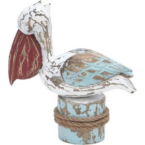 imageDeco 79 Polystone Bird Decorative Sculpture Distressed Home Decor Statue with Brown Wood Inspired Accents Accent Figurine 3quot x 11quot x 7quot TealMulticolor