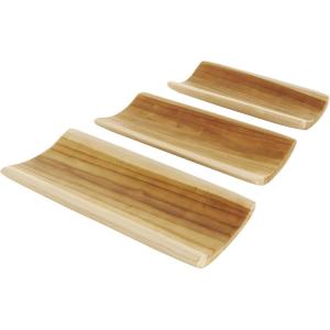 imageDeco 79 Teak Wood Handmade Living Room Decor Tray Minimalistic Curved Ottoman Tray Set of 3 Serving Tray 18quot 16quot 14quot W Brown