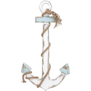 imageDeco 79 Wood Anchor Home Wall Decor Wall Sculpture with Twisted Rope Wall Art 15quot x 1quot x 28quot WhiteWhite