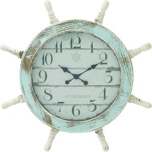 imageDeco 79 Wood Sail Boat Decorative Wall Clock with Ship Wheel for Home and Room 28quot x 2quot x 28quot BlueBlue