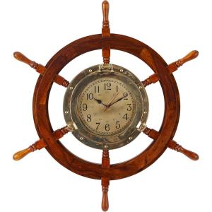 imageDeco 79 Wood Sail Boat Decorative Wall Clock with Ship Wheel for Home and Room 28quot x 2quot x 28quot BlueGold
