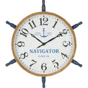 imageDeco 79 Wood Sail Boat Decorative Wall Clock with Ship Wheel for Home and Room 28quot x 2quot x 28quot BlueWhite