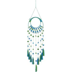 imageDeco 79 Wool Floral Wall Decor with Tassels and Pom poms 13quot x 0quot x 47quot BlueBlue