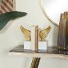 imageDeco 79 Aluminum Metal Bird Decorative Bookends Wings Non Skid Bookends with Marble Base Set of 2 Office Bookends5W 10H SilverGold