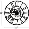 imageDeco 79 Antique Colonial Mesmerizing Metal Black Gear Clock 32quot DiameterBlack
