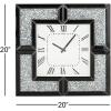 imageDeco 79 Glass Decorative Mirrored Wall Clock with Floating Crystals 20quot x 2quot x 20quot Black