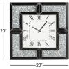 imageDeco 79 Glass Decorative Mirrored Wall Clock with Floating Crystals 20quot x 2quot x 20quot Black