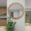 imageDeco 79 Wood Room Wall Mirror Distressed Entryway Mirror with Beaded Detailing Wall Mounted Mirror 28quot x 2quot x 48quot Light BrownLight Brown